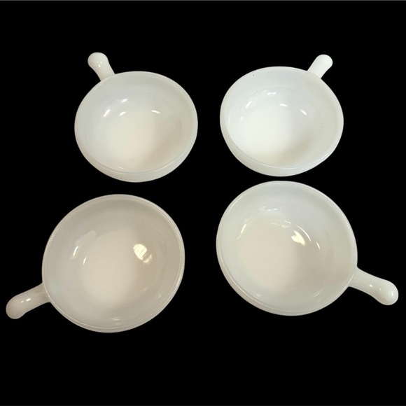 4 Vintage Glasbake White Milk Glass Soup Chili Cereal Bowls w/ Handle 11oz J2663 - Picture 1 of 9